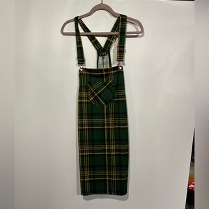 Chic Plaid Pencil Skirt with Suspenders